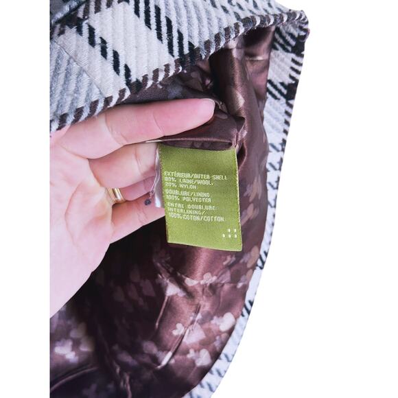 Soia & Kyo Wool Plaid Houndstooth Jacket Cream Toggle Full Zip Medium Fall Layer - Picture 6 of 10